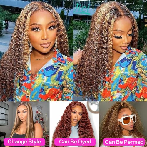 Trilumity Highlight Ombre 13X6 Hd Deep Wave Human Hair - Honey Blonde Hair Replacement Wig