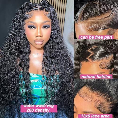 Trilumity Water 13X6 Part 200 Water Wave Human Hair - Natural Black Hair Replacement Wig