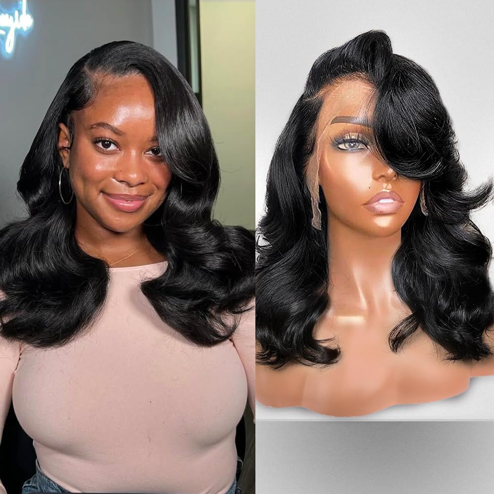 Trilumity 13X6 Bob Gluless Body Wave Human Hair - Natural Black Hair Replacement Wig