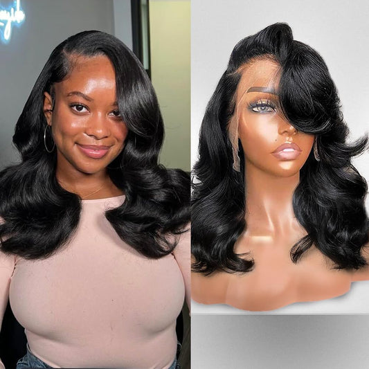Trilumity 13X6 Bob Gluless Body Wave Human Hair - Natural Black Hair Replacement Wig