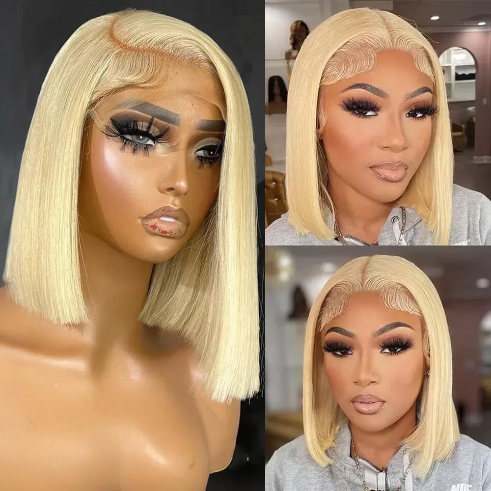 Trilumity Blonde Bob 613 13X4 Straight Human Hair - Natural Black Hair Replacement Wig