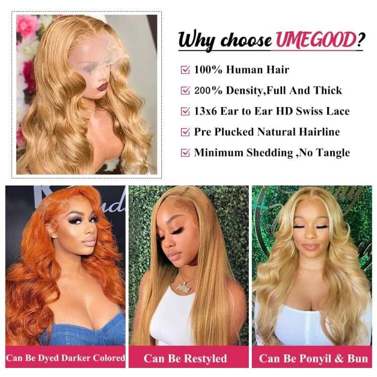 Trilumity Honey Blonde 13X6 Body Wave Human Hair - Honey Blonde Hair Replacement Wig