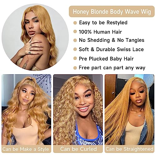Trilumity Honey Blonde Front Body Wave Human Hair - Honey Blonde Hair Replacement Wig