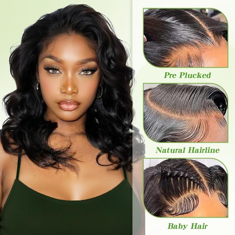 Trilumity 13X6 Front Bob Short Body Wave 100% Human Hair - Natural Black Hair Replacement Wig