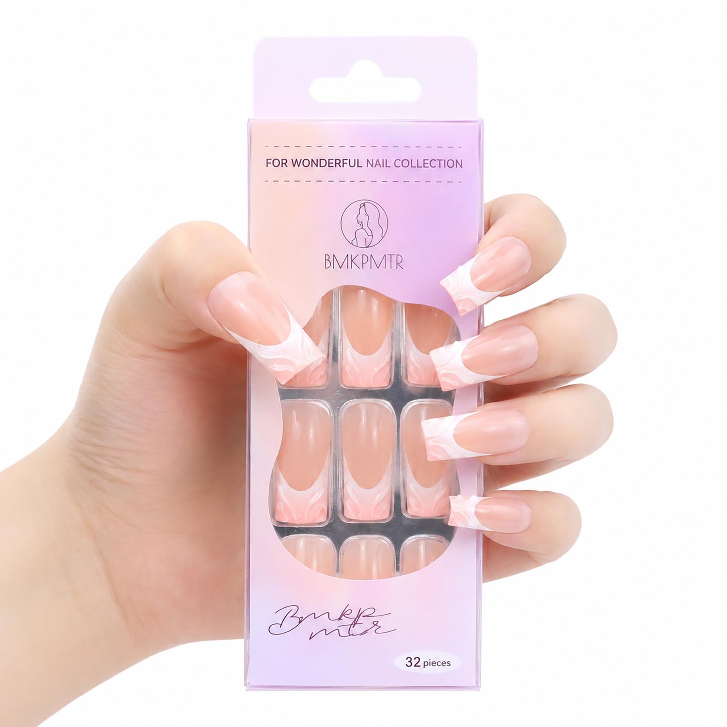 Trilumity Pink 3D Wave French Medium Square Soft Gel - Nude Pink Press On Nails