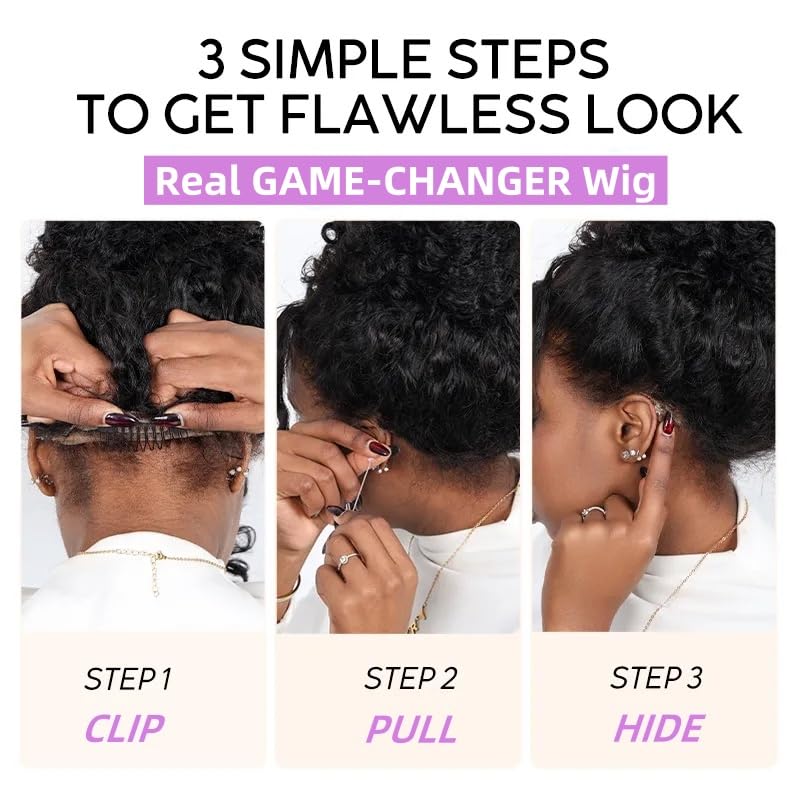 Trilumity Hidden Strap 360 Skinlike Water Wave Human Hair - Natural Black Hair Replacement Wig