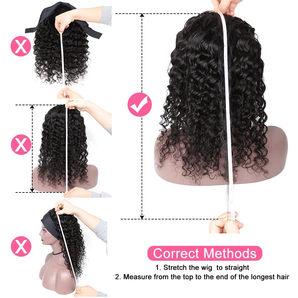 Trilumity Headband Glueless None Deep Wave Human Hair - Natural Color Hair Replacement Wig