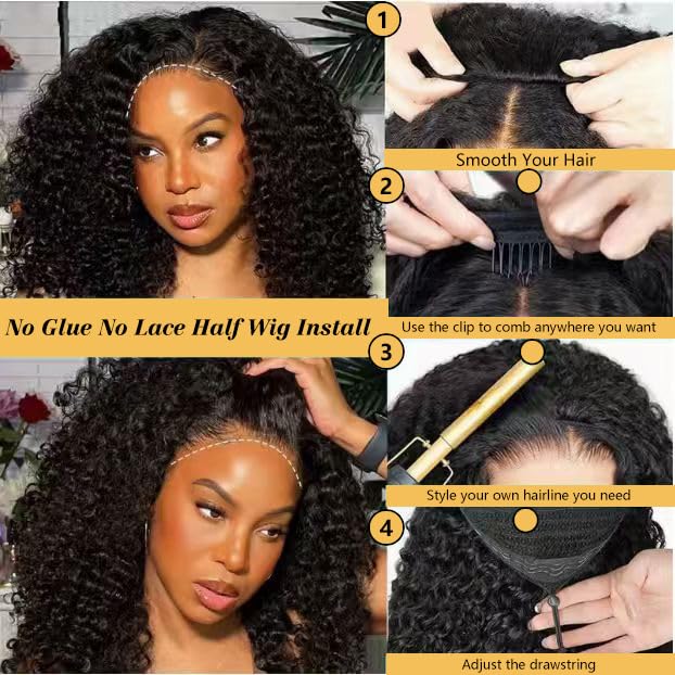 Trilumity Burmese Half For Women Curly Human Hair - Natural Color Hair Replacement Wig