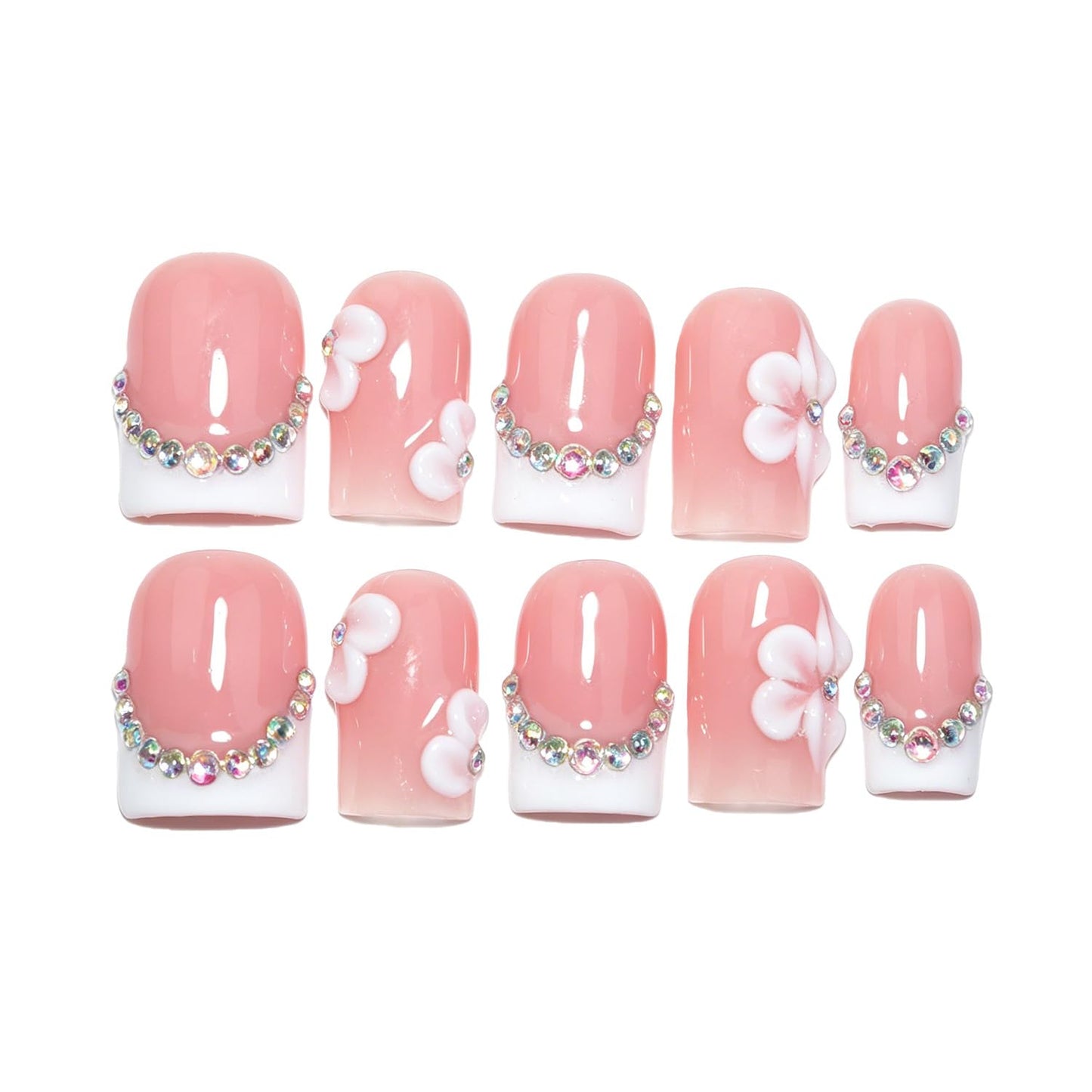 Trilumity French Reusable Salon Quality Short Square Acrylic - Pink Press On Nails