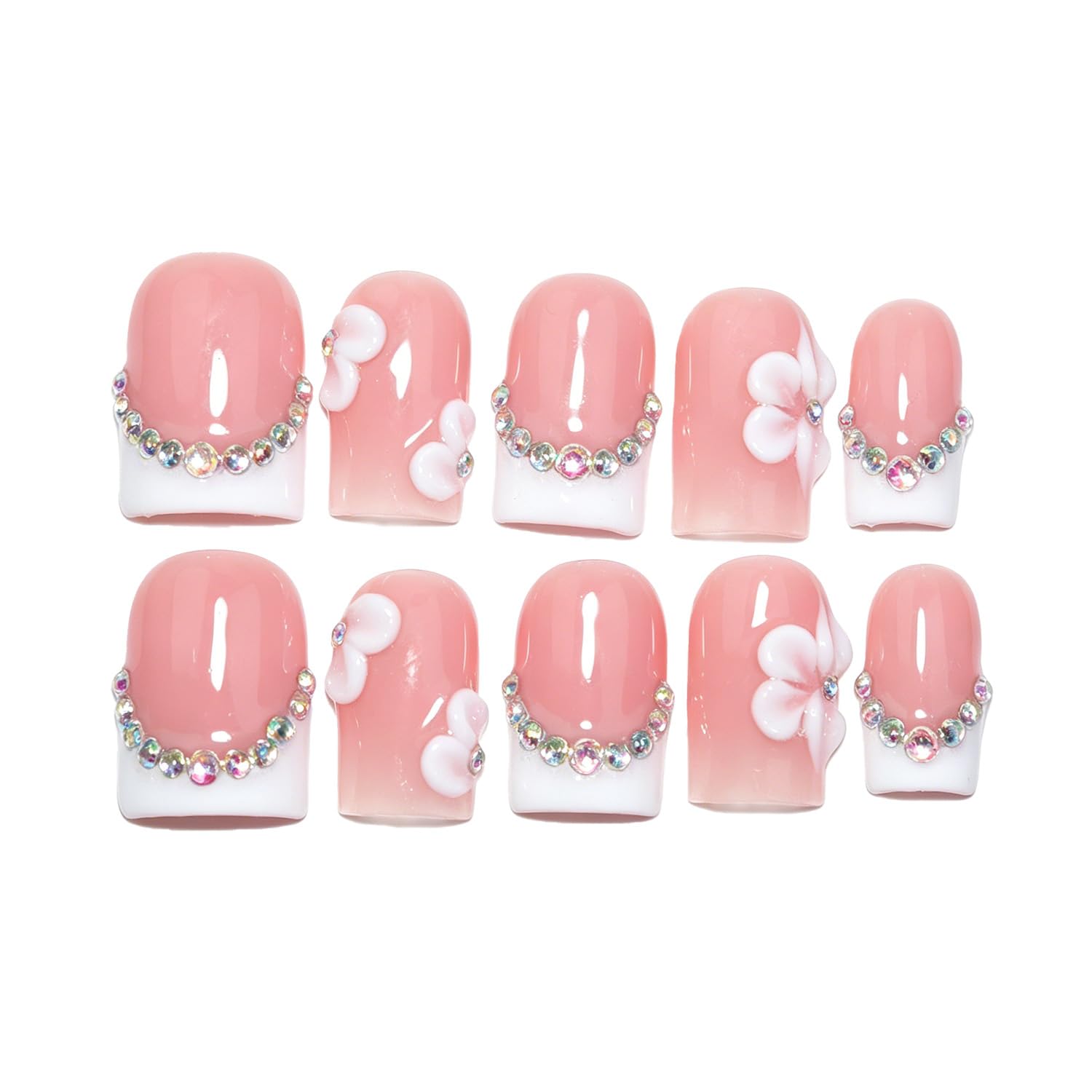 Trilumity French Reusable Salon Quality Short Square Acrylic - Pink Press On Nails
