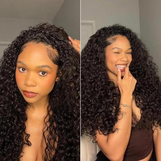 Trilumity Half Curly Human Hair - Natural Black Hair Replacement Wig