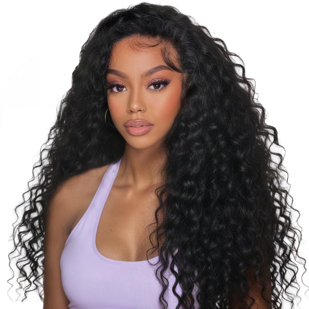 Trilumity Half For Women Deep Wave Human Hair - Natural Black Hair Replacement Wig
