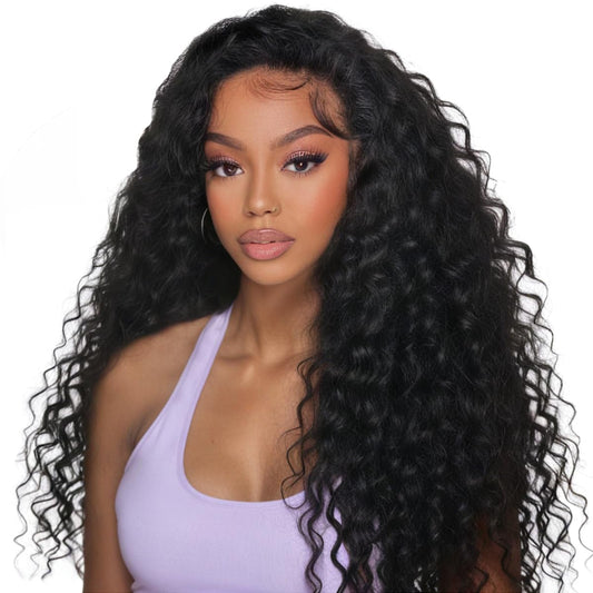 Trilumity Half For Women Deep Wave Human Hair - Natural Black Hair Replacement Wig