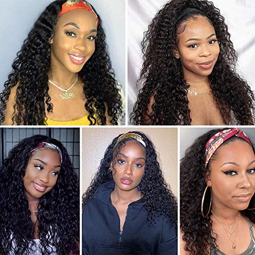 Trilumity Headband Half Deep Wave Human Hair - Natural Black Hair Replacement Wig