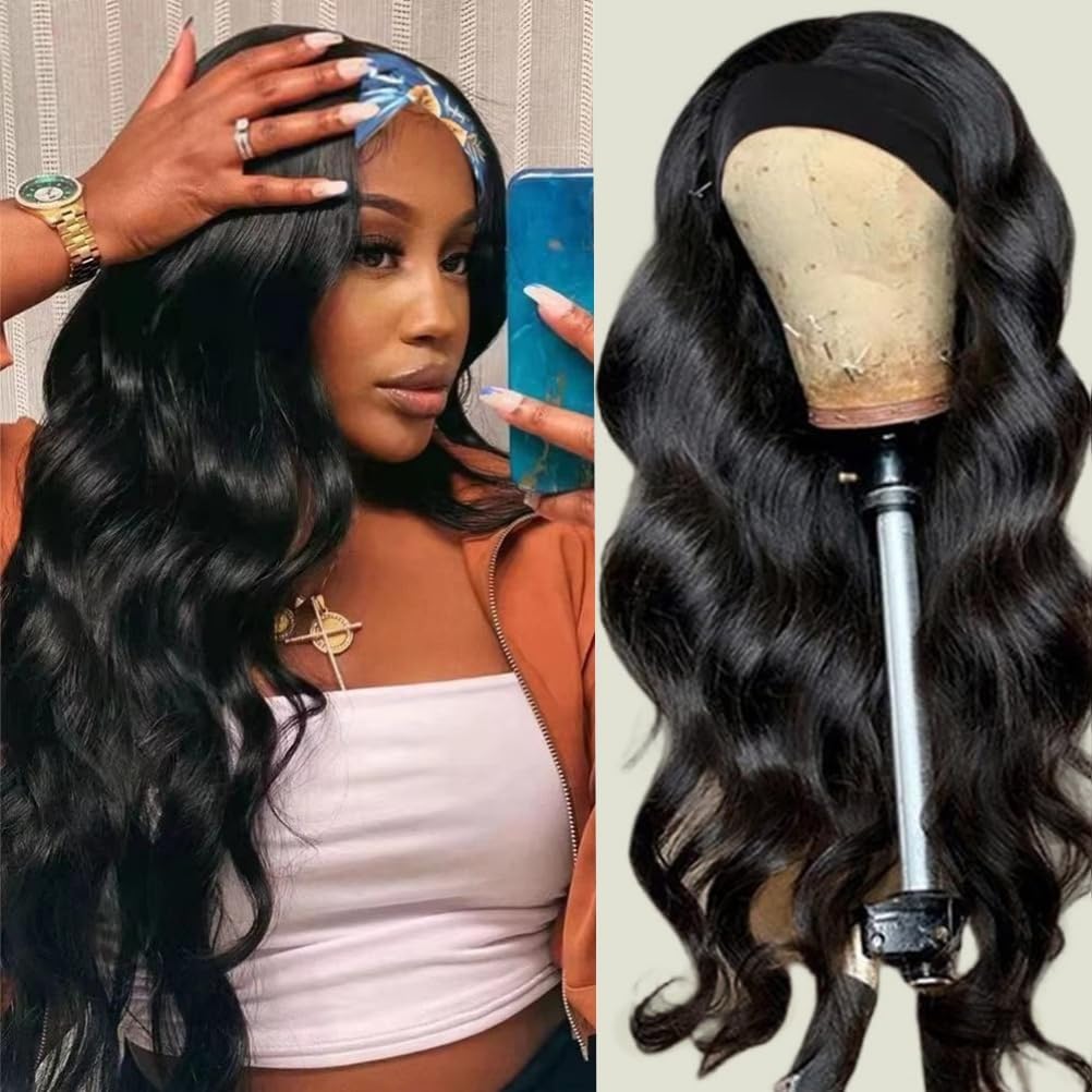 Trilumity Headband For Women Head Body Wave 100% Human Hair - Natural Color Hair Replacement Wig