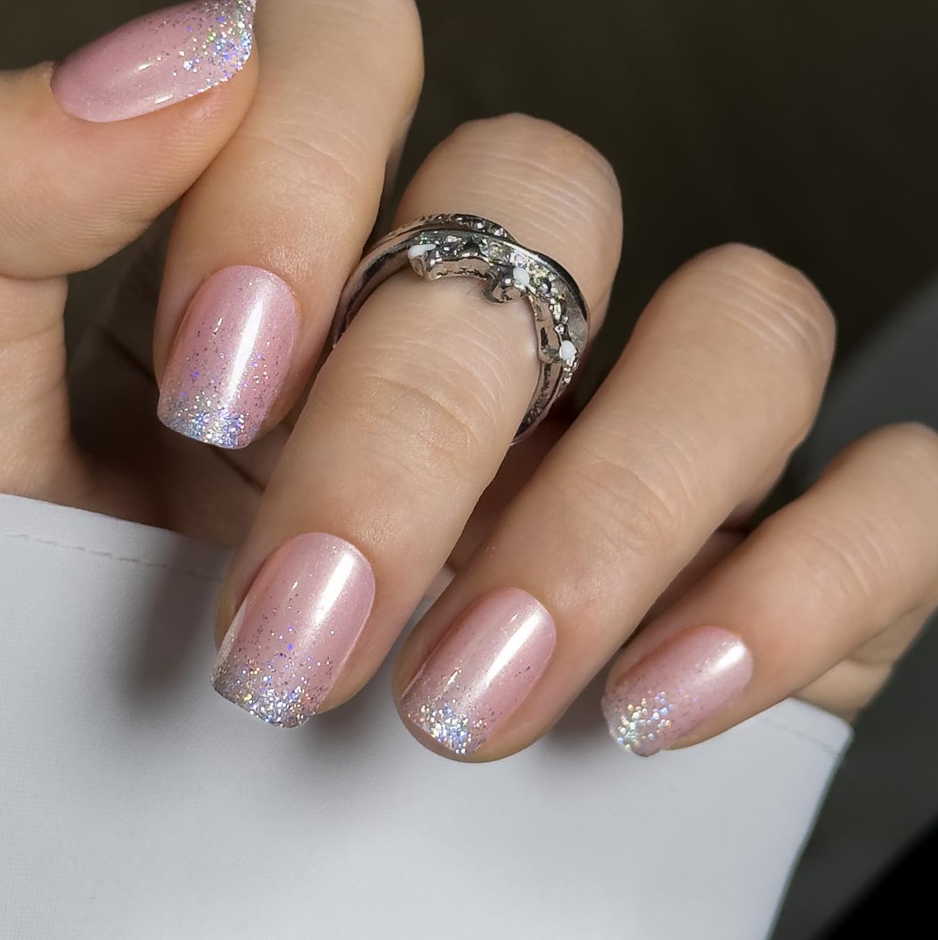 Trilumity Shining French Nail Tips Short Square Soft Gel - Nude Pink Press On Nails