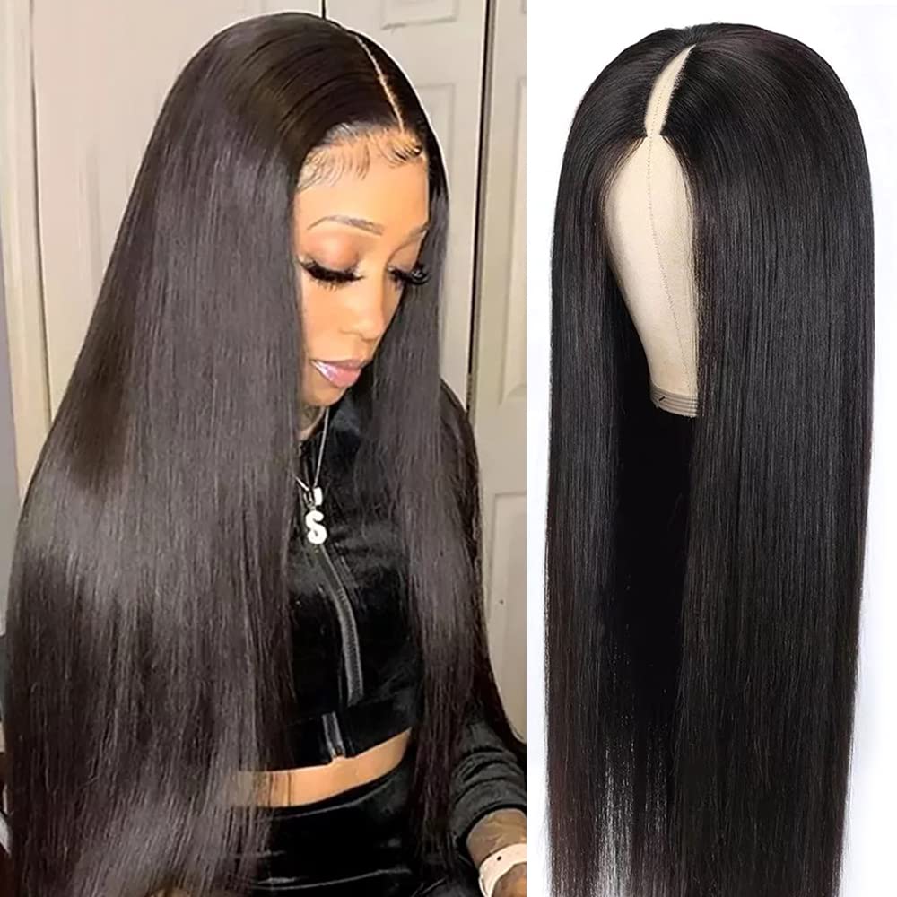 Trilumity V Part Straight Brazilian Straight Human Hair - Natural Color Hair Replacement Wig