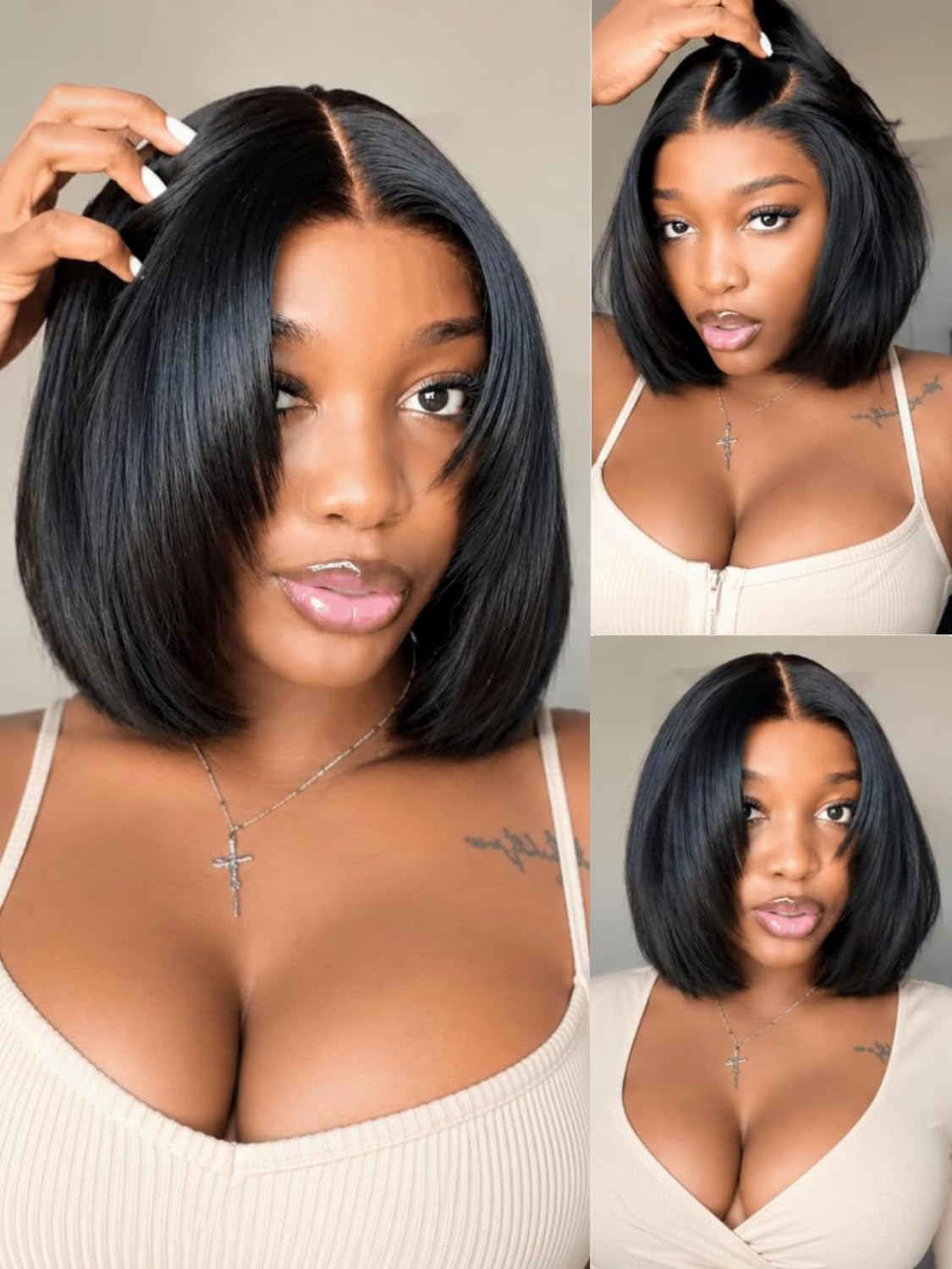 Trilumity 7X5 Lace Part Bob Straight Human Hair - Natural Black Hair Replacement Wig