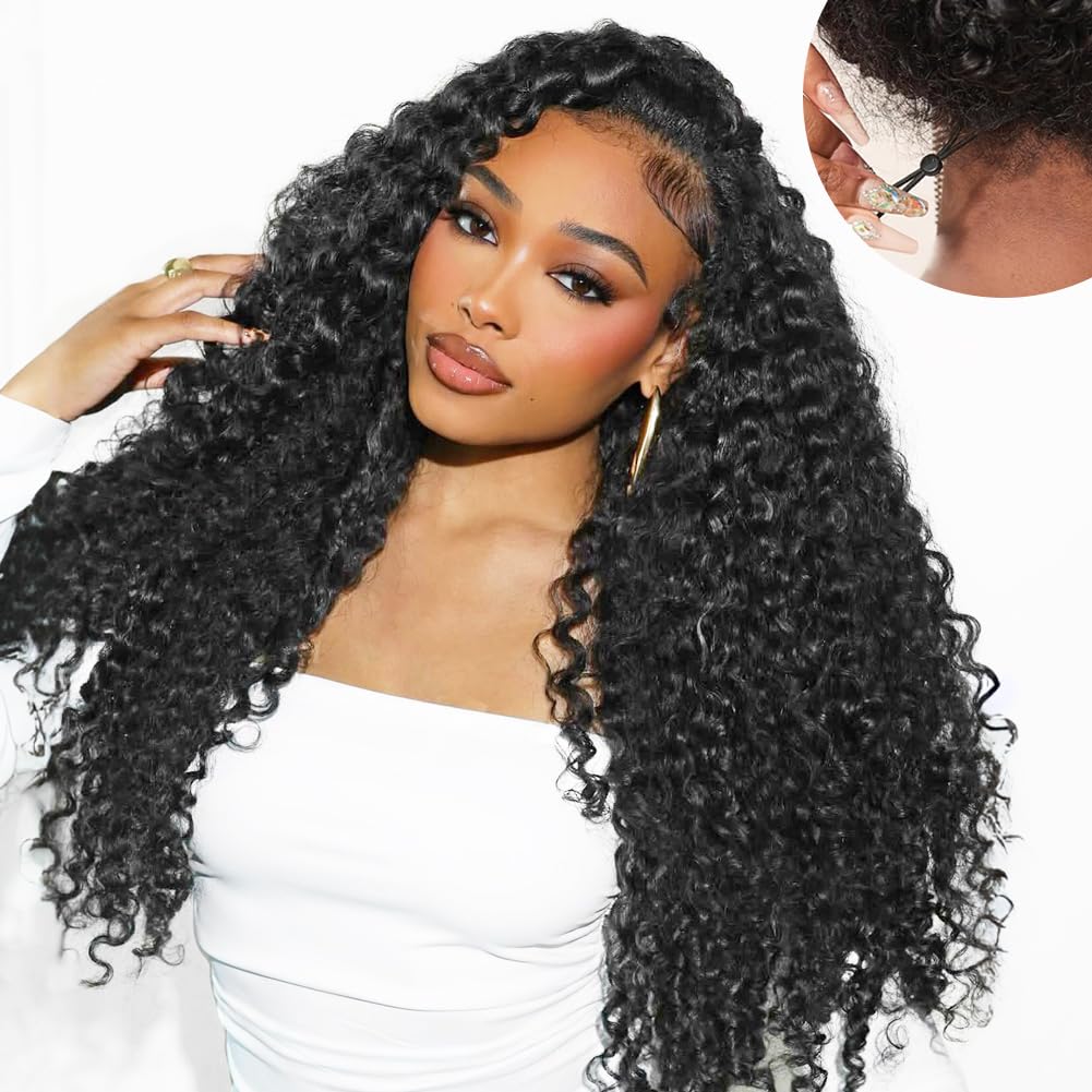 Trilumity 7X5 Glueless Pre Cut Deep Wave Human Hair - Natural Black Hair Replacement Wig
