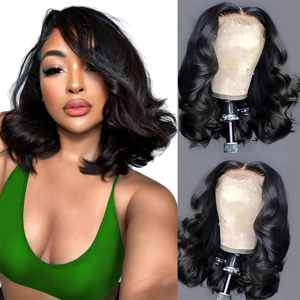 Trilumity 13X6 Bob 200 Density Body Wave Human Hair - Natural Black Hair Replacement Wig