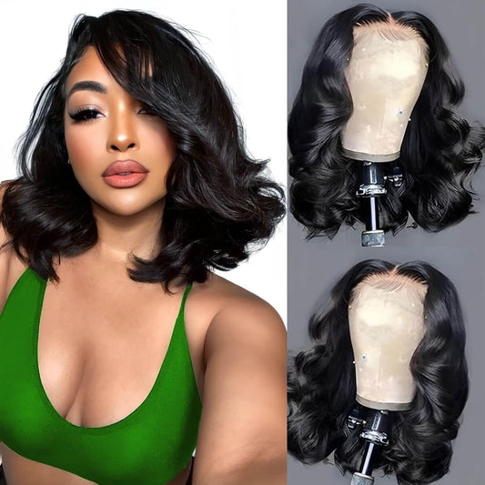 Trilumity 13X6 Bob 200 Density Body Wave Human Hair - Natural Black Hair Replacement Wig