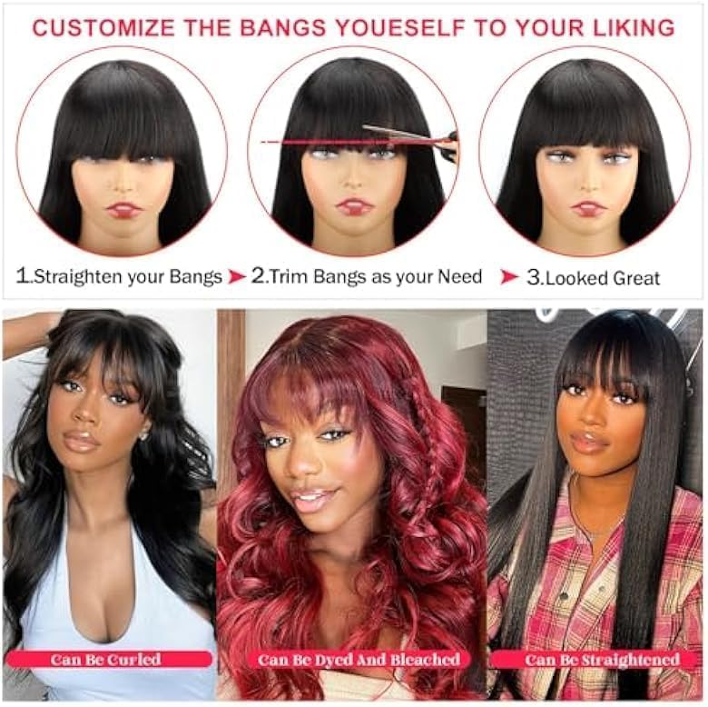 Trilumity With Bangs For Body Wave Brazilian Virgin Hair - Natural Color Hair Replacement Wig