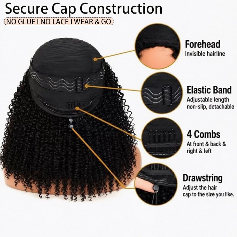 Trilumity Kinky Half 3 In Curly Human Hair - Natural Black Hair Replacement Wig
