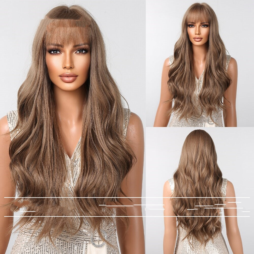 Trilumity Loose Wave Wig with Bangs in Black, back view