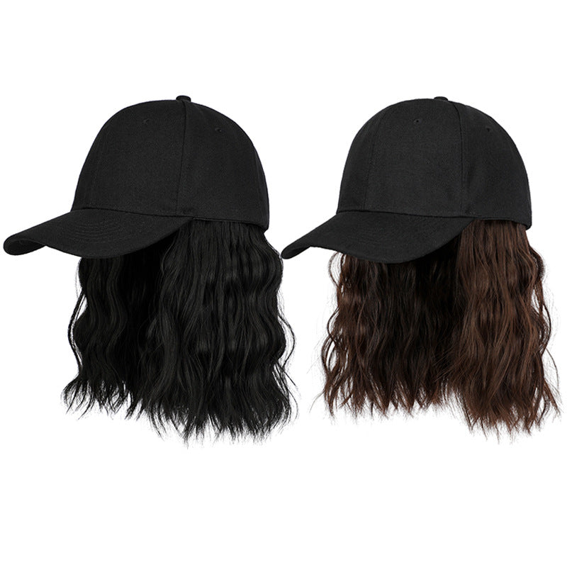 Trilumity Curly Baseball Cap Wig in Natural Black, three-quarter view