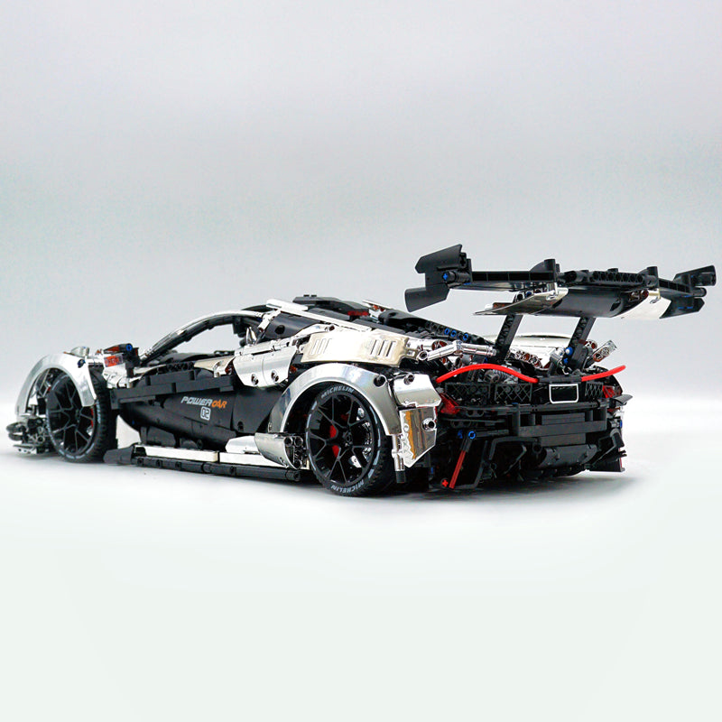 Trilumity Motorized Building Block Set: 1: 8 British Hybrid Hypercar Silver Plating Supercar Building Sets with Remote Control, Electric lift tail