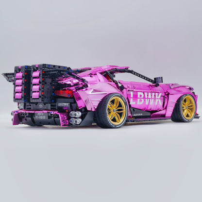 Trilumity Motorized Building Block Set: 1:8 Toyota Supra Electroplating Pink Limited Edition, Electric Air Suspension, Rear Accelerator Blade linkage