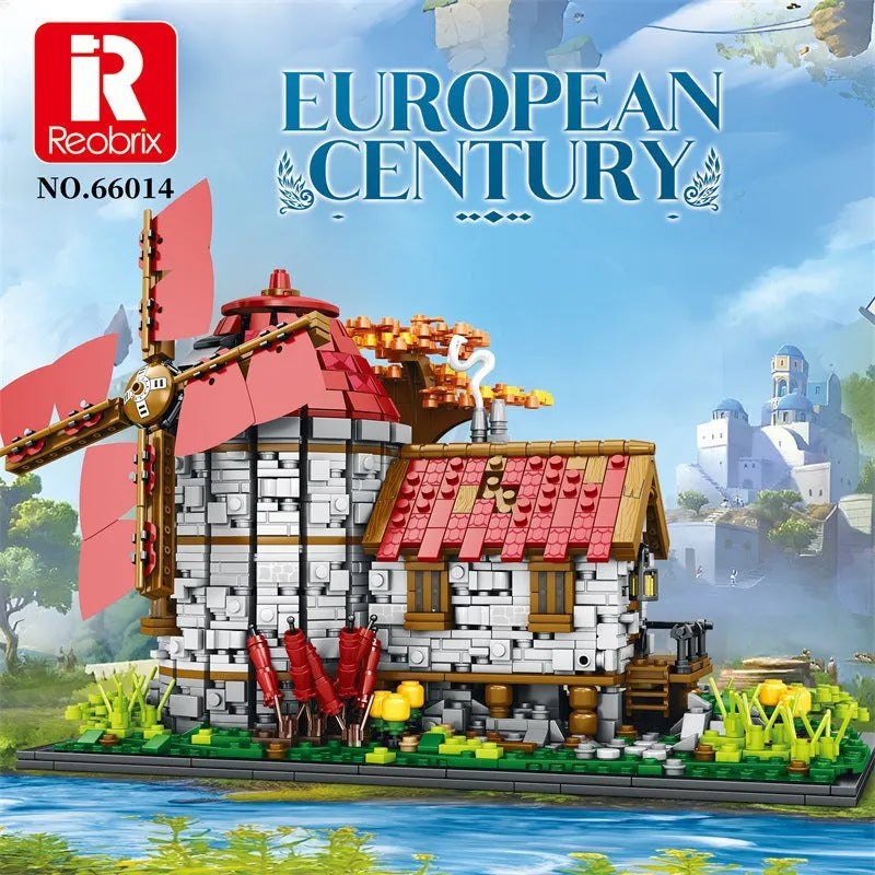 Reobrix MOC Building Block Set: European Century MOC Medieval Windmills Town, Model R66014