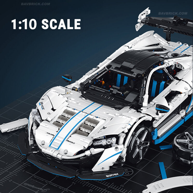Trilumity Motorized Building Block Set: 1:10 Drifting Edition British Hybrid Hypercar | Remote-Controlled British Supercar | Metallic White Paint