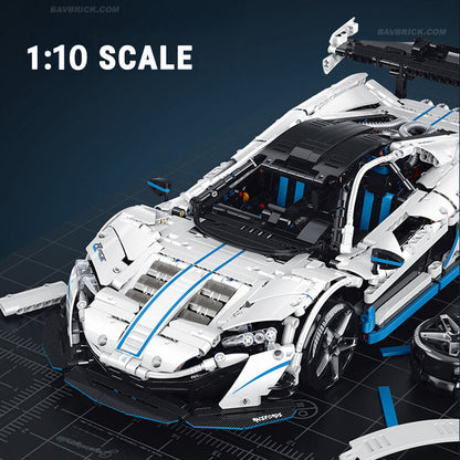 Trilumity Motorized Building Block Set: 1:10 Drifting Edition British Hybrid Hypercar | Remote-Controlled British Supercar | Metallic White Paint