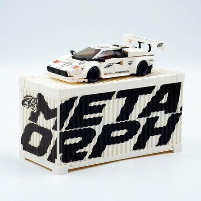 Trilumity Motorized Building Block Set: 80s Wedge Supercar Widebody Edition | Container Display Case (338-Piece)