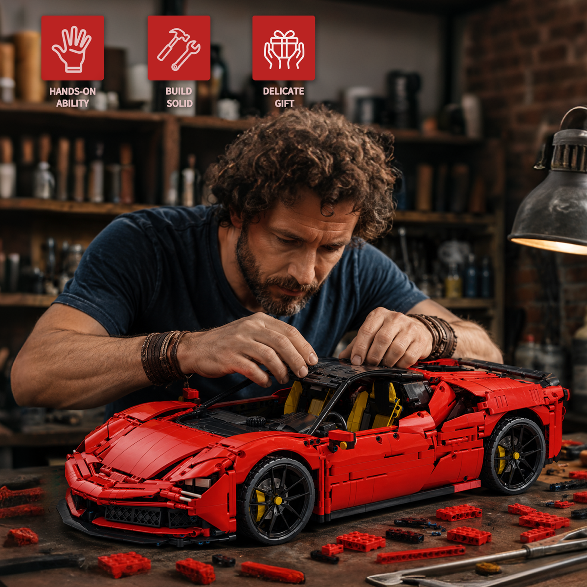 Trilumity Building Block Set: 1:8 Ferrari Sf90 Hypercar | Mechanical Linkage Version (3797-Piece)