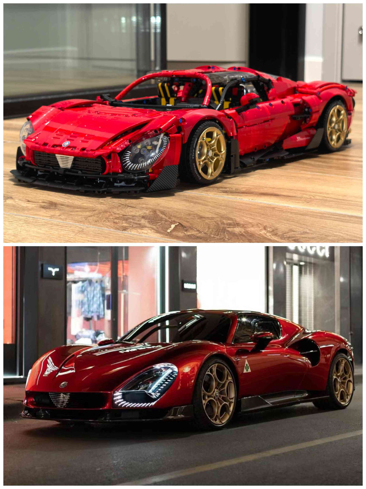 Trilumity Alfa Romeo 33 Stradale Supercar, Pearlescent Red Paint Customized Version Building Block Set, 1:8 Scale, Remote Control, 3,861-Piece