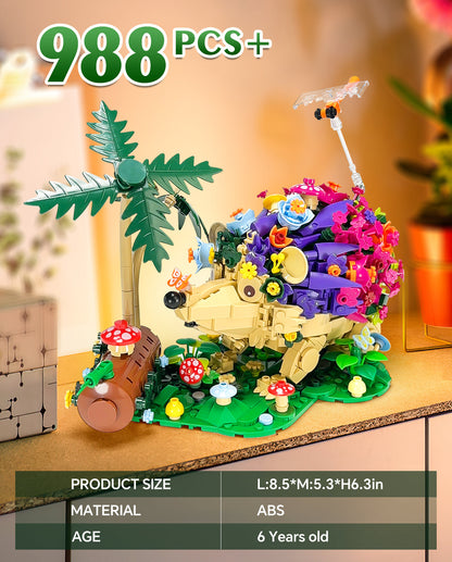 Trilumity Hedgehog Flowers, Cute Insects Animals Collection Model Jungle Animal Crossing Building Block Set, 988-Piece