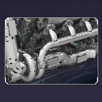 Trilumity Motorized Building Block Set: The Ultimate Chrome Twin Turbo V8 Engine & Gearbox (2899-Piece)