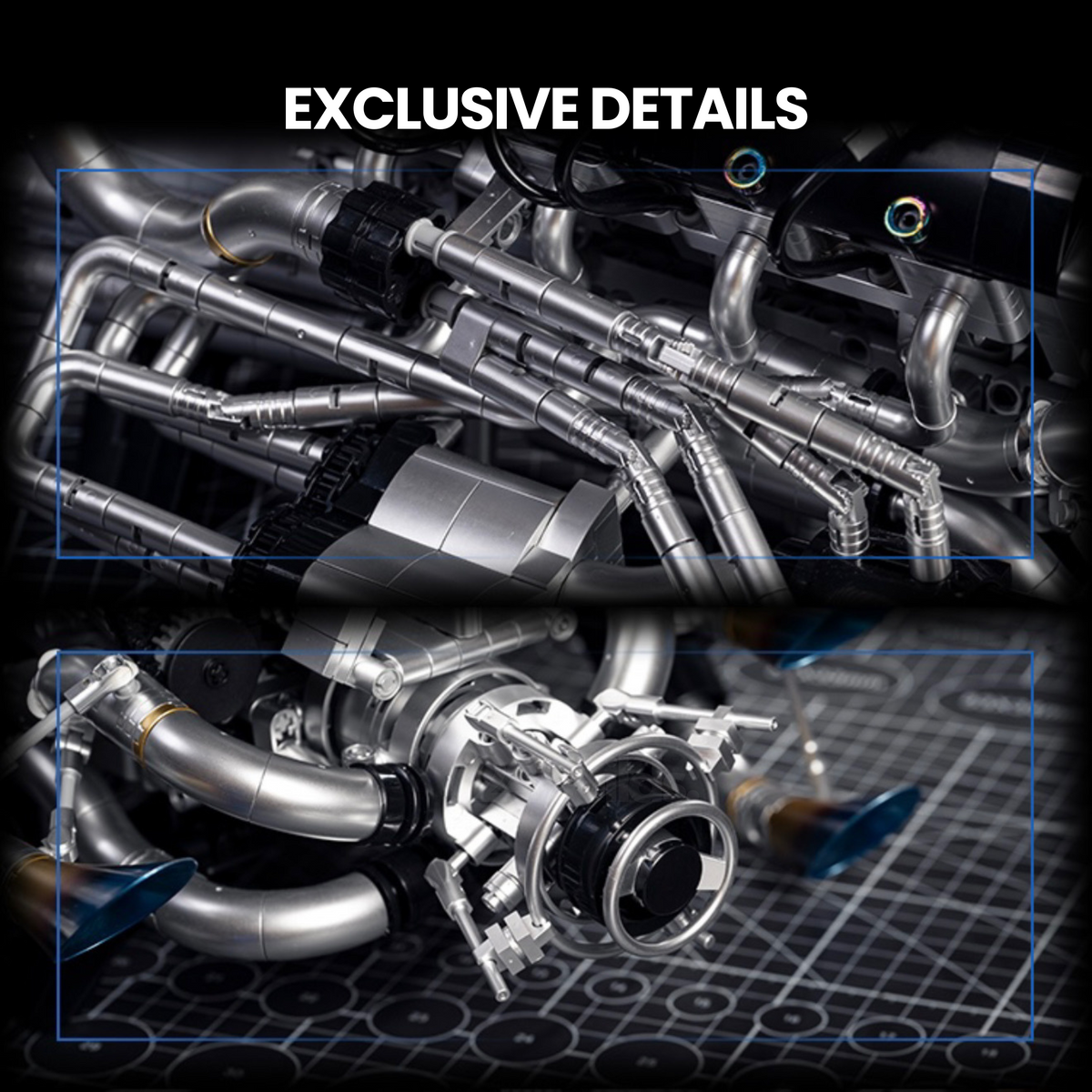 Trilumity Building Block Set: Burnt Blue V8 Performance Engine | Premium Motorised Engine Model | 1:8 Scale | 2774-Piece