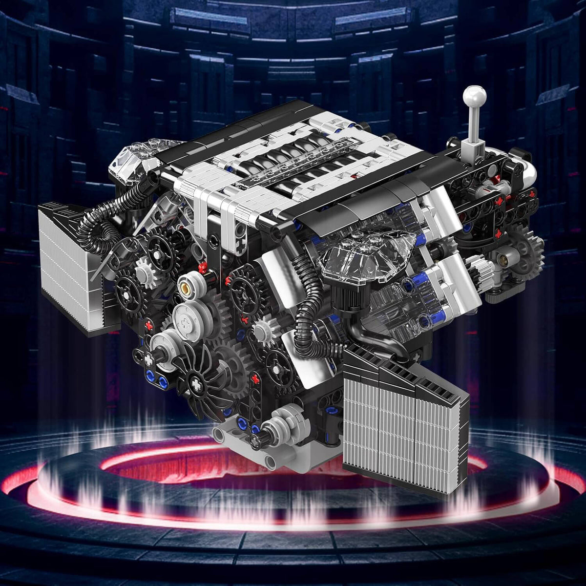 Trilumity Motorized Building Block Set: Twin Turbo W12 German Engine (870-Piece)