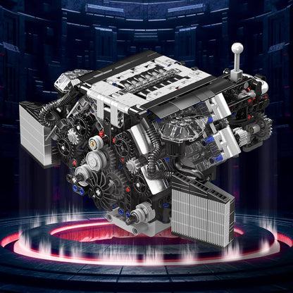 Trilumity Motorized Building Block Set: Twin Turbo W12 German Engine (870-Piece)