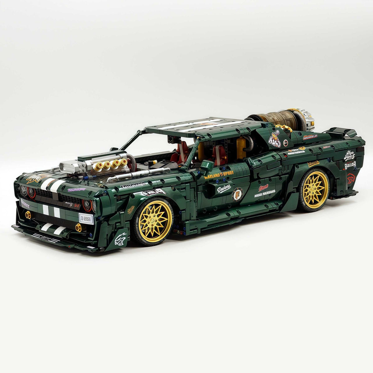 Trilumity Motorized Building Block Set: 1: 8 Dodge Challenger, Pearlescent Green Paint Customized Version (3751-Piece)