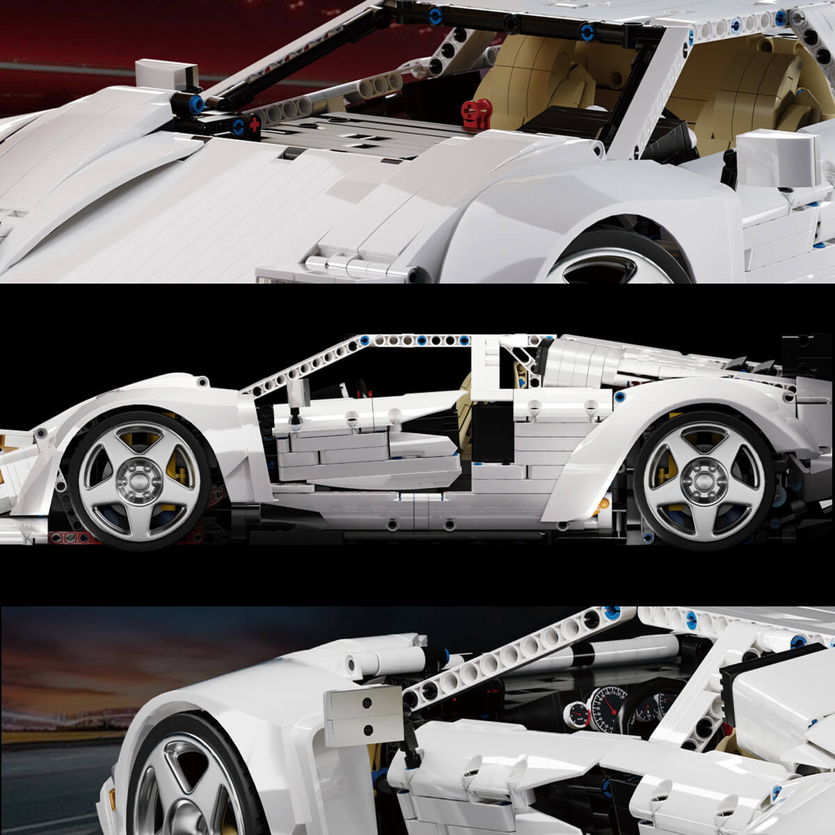 Trilumity Building Block Set: 1:8 Widebody Classic Italian 80s Icon – Pearlescent White Edition (4301-Piece)