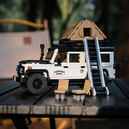 Trilumity Building Block Set: Land Rover Defender Camper | British Camper Off‑Roader with Container Display Case(676-Piece)