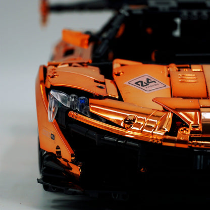 Trilumity Motorized Building Block Set: 1: 8 British Hybrid Hypercar Orange Gold Plating Supercar Building Sets with Remote Control, Electric lift