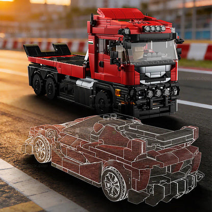 Trilumity Building Block Set: 1:24 Red Italian Hypercar & Scania Trailer Set (1728Piece)
