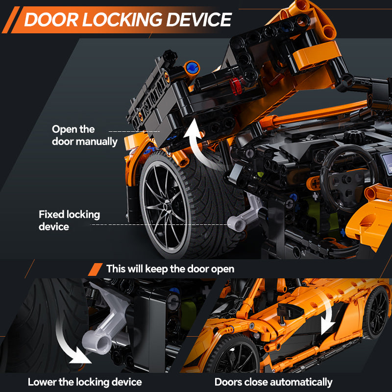Trilumity Motorized Building Block Set: 1: 8 British Woking Hypercar Smiling W1 Building Sets, Rear wing linked air suspension, Butterfly Wing Door