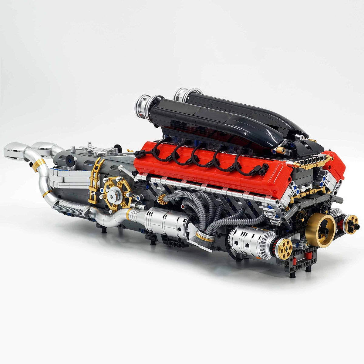 Trilumity Building Block Set: Motorized Large Ferrari Sp3 V12 Engine | 12-Cylinder Prancing Horse Engine Package (2155-Piece)