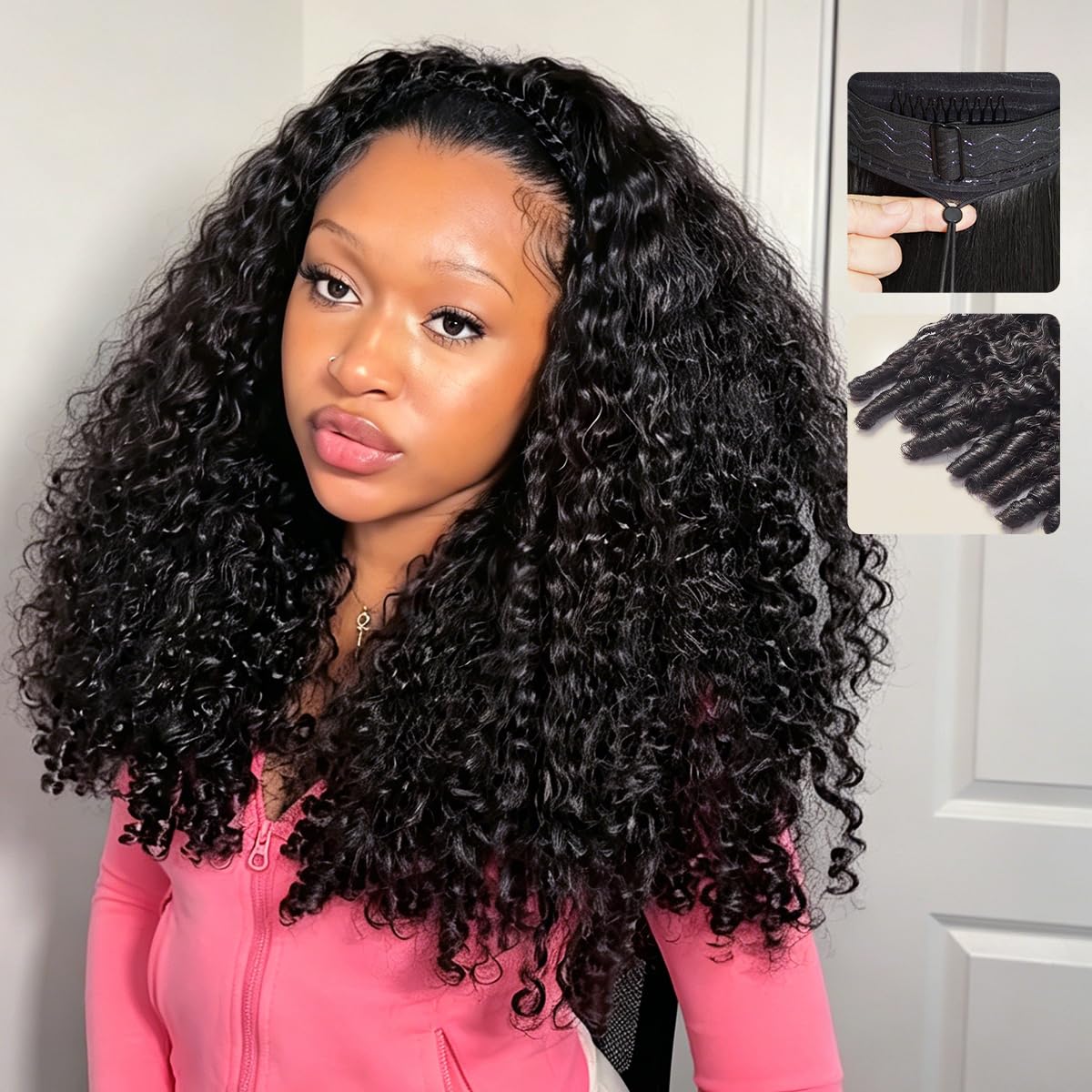 Trilumity Half Burmese 3 Curly Human Hair - Natural Black Hair Replacement Wig